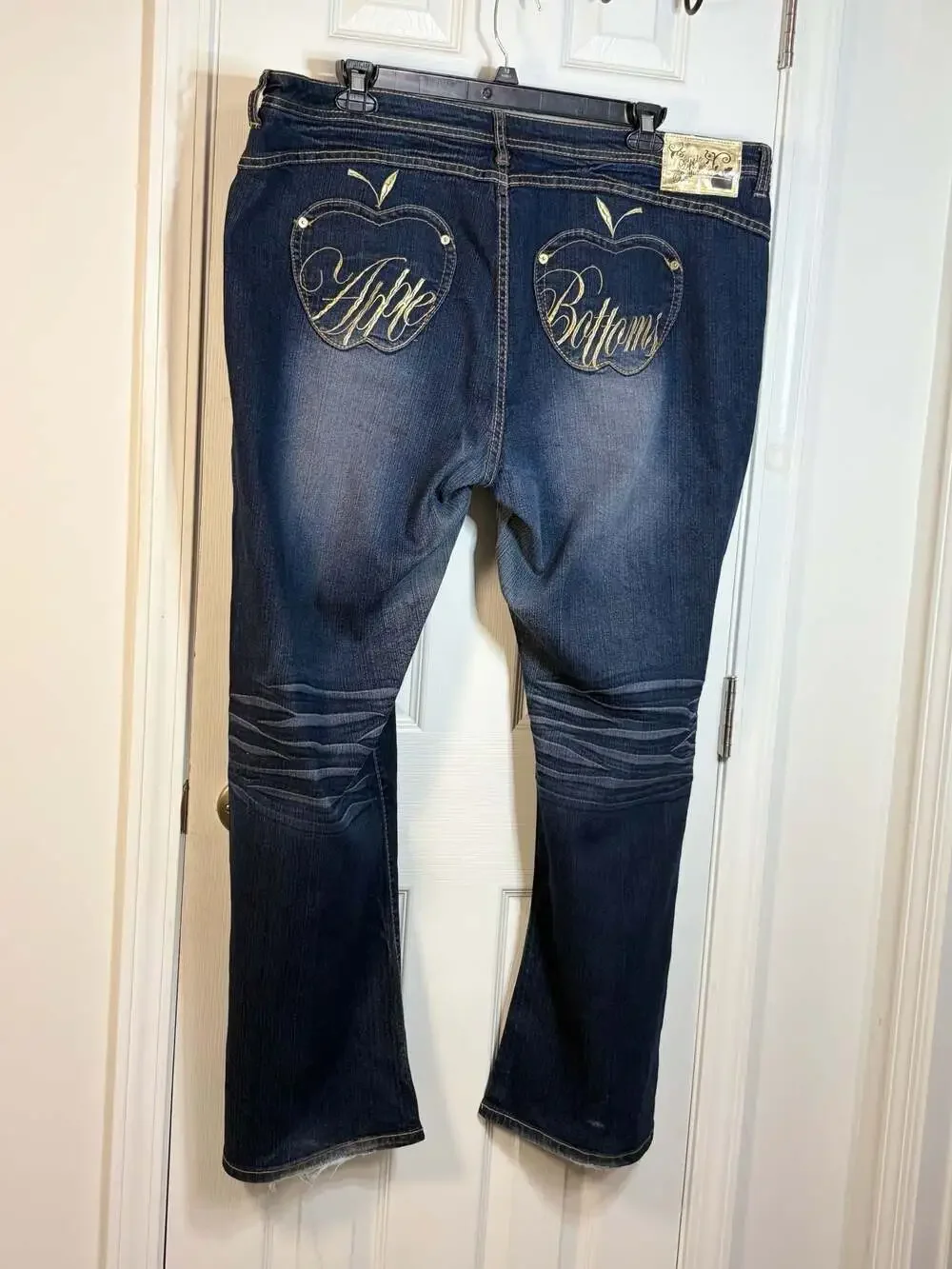 Apple Bottoms Women's Dark Wash Bootcut Jeans with Embroidered Apple Pockets